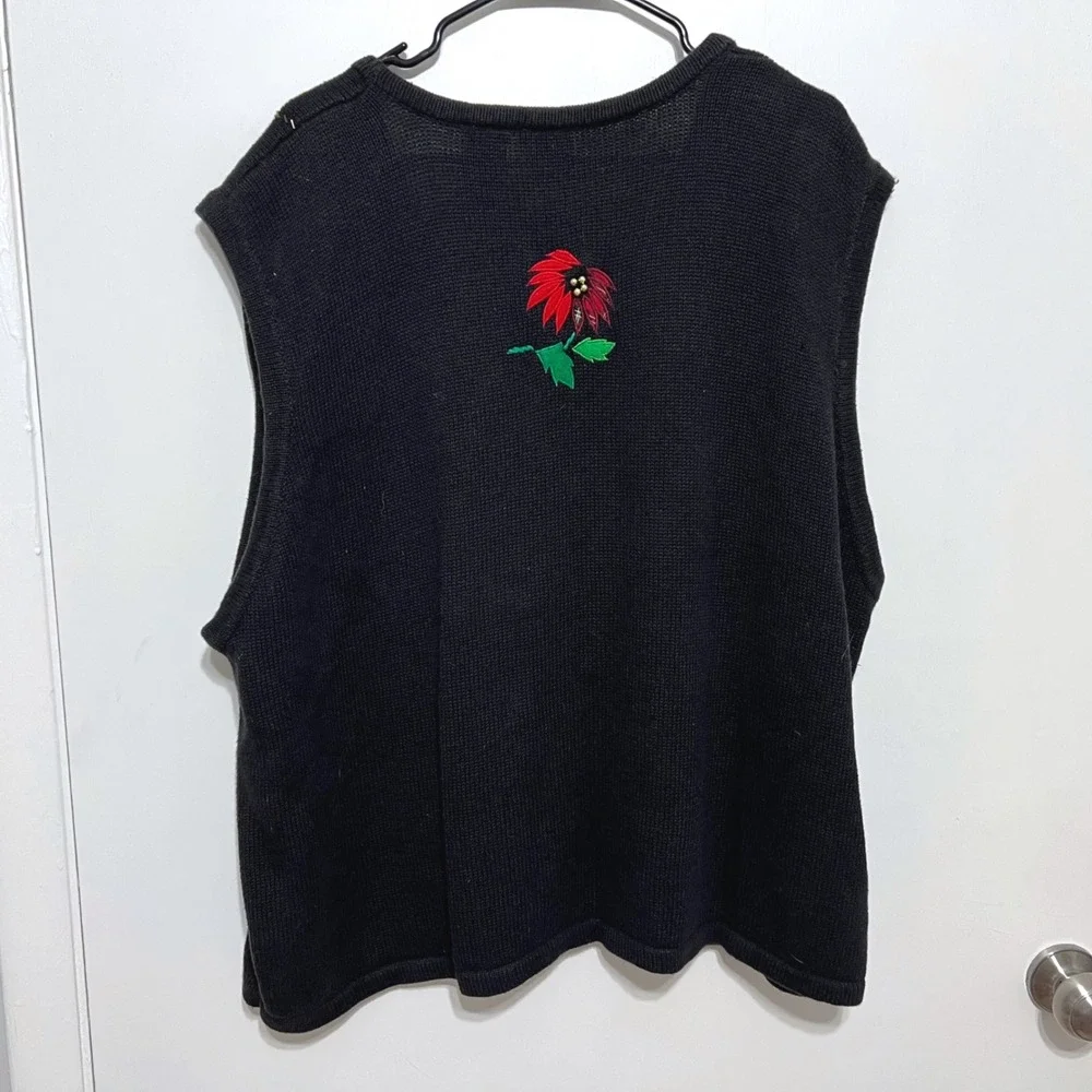 Vtg Bobbie Brooks Ugly Christmas Sweater Sz 24/26 Holiday Poinsettia Beaded Vest